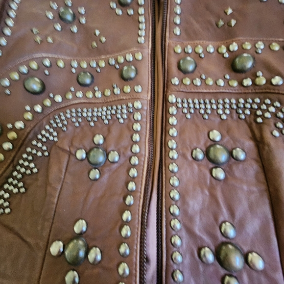 DOUBLE D RANCH Texas Leather Gold Studded Size S jacket - Picture 2 of 10